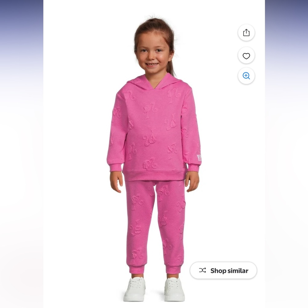 Mattel Inc. TODDLER Girls Barbie Embossed Logo Jogger Sweatsuit Set Hoodie 2T